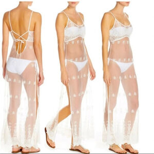 The Bikini Lab Shell Yeah Cover Up bone White Lace Maxi Dress One size  NWOT